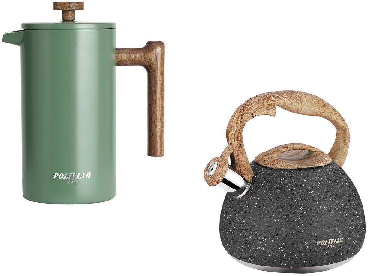 French Press Coffee & Tea - ชุดเครื่องชงกาแฟเฟรนช์เพรส POLIVIAR ขนาด 34 ออนซ์ และกาต้มน้ำชาขนาด