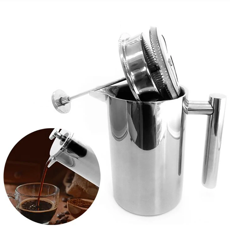 French Press Coffee & Tea - กระติกกาแฟแบบสองชั้นเก็บความร้อนพร้อมตัวกรอง ทนความร้อน ชงกาแฟแบบเฟรนช์เพรส ป้องกันสนิม ใช้สำหรับชงชาได้ มาตรฐานสำหรับอาหาร