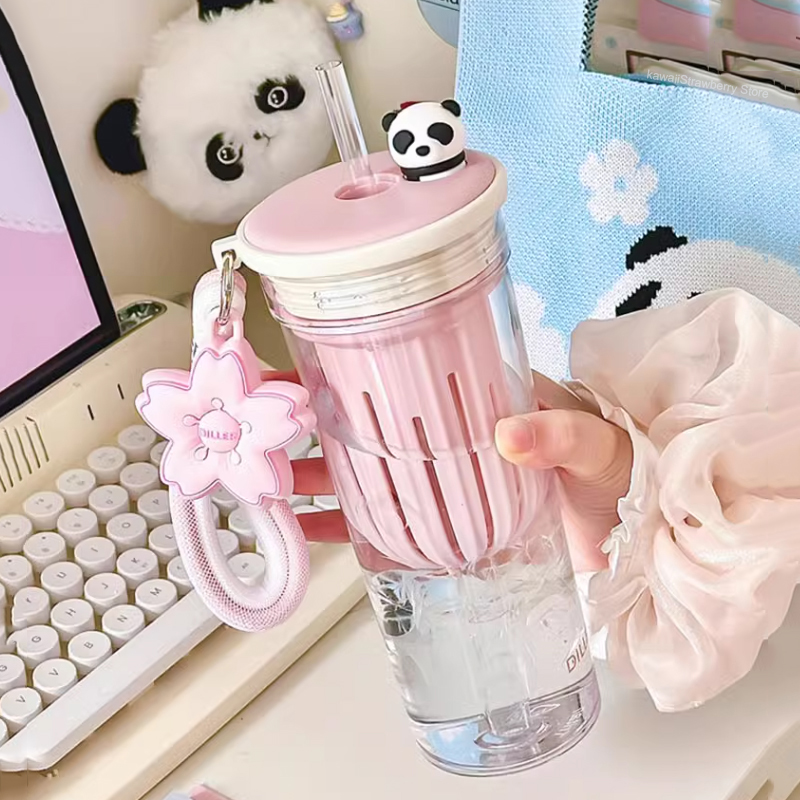 Coffee Tea Equipment - 650ml Kawaii น้ําขวดกรองน่ารักซากุระและ PANDA Tritan กีฬากาแฟชาถ้วยน้ําผลไม้